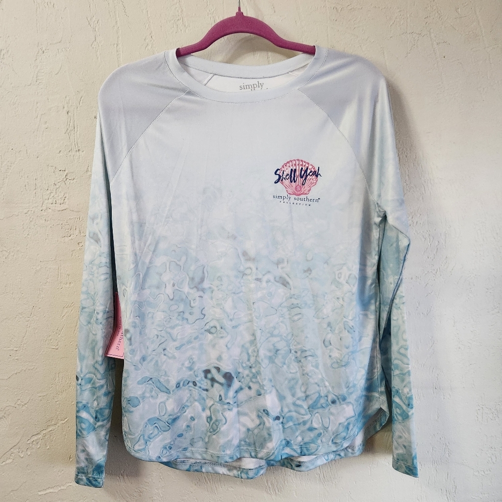 Simply Southern long-sleeve performance tee "Shell Yeah" Size S P2P19 🎉HostPick